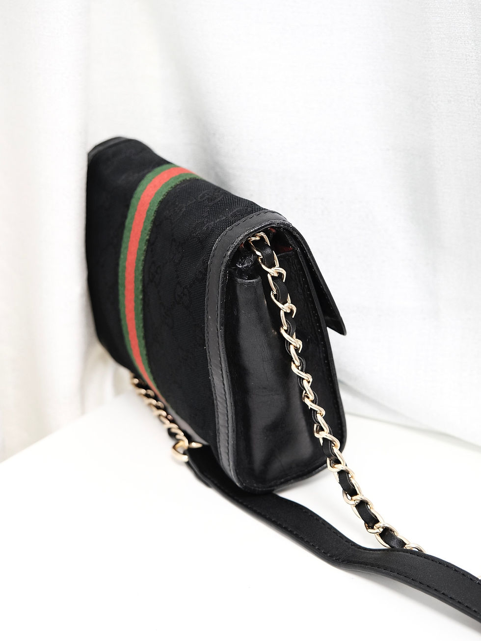 Thumbnail: Gucci - Black GG Monogram 18cm Envelope with Leather Chain (Vintage)