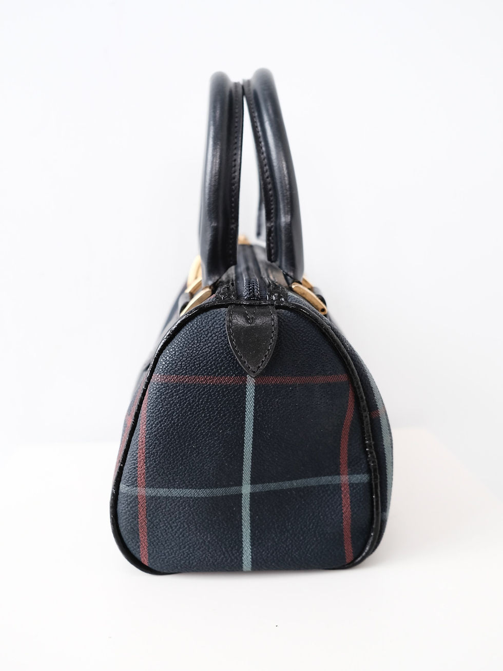 縮圖：Burberry - Dark Blue Plaid PVC Mini Boston with Strap (Vintage from 1990s)
