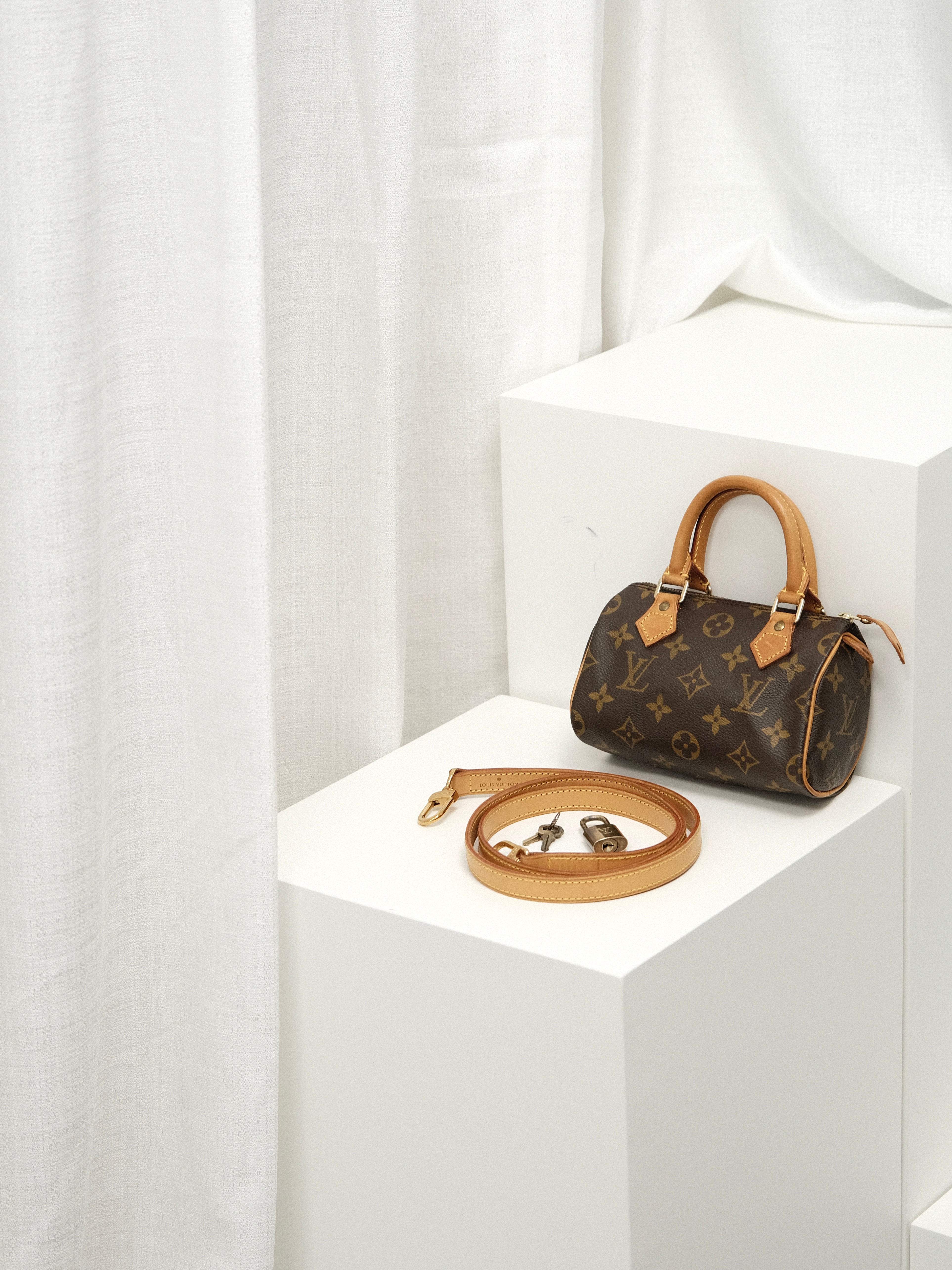 Louis Vuitton - Monogram Speedy Mini Bag with Original Strap, Lock Key (Vintage)