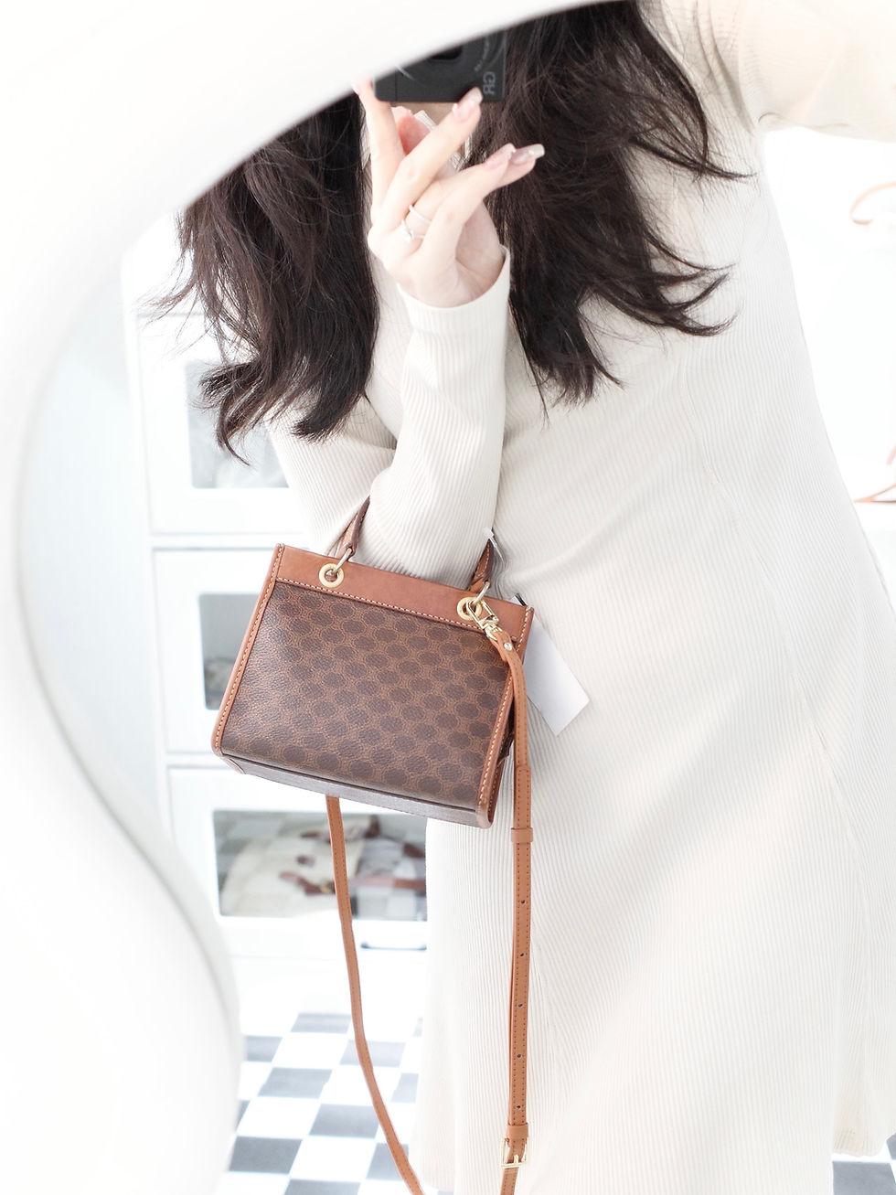 Thumbnail: Celine - Brown Macadam Mini Tote with Strap (Vintage)
