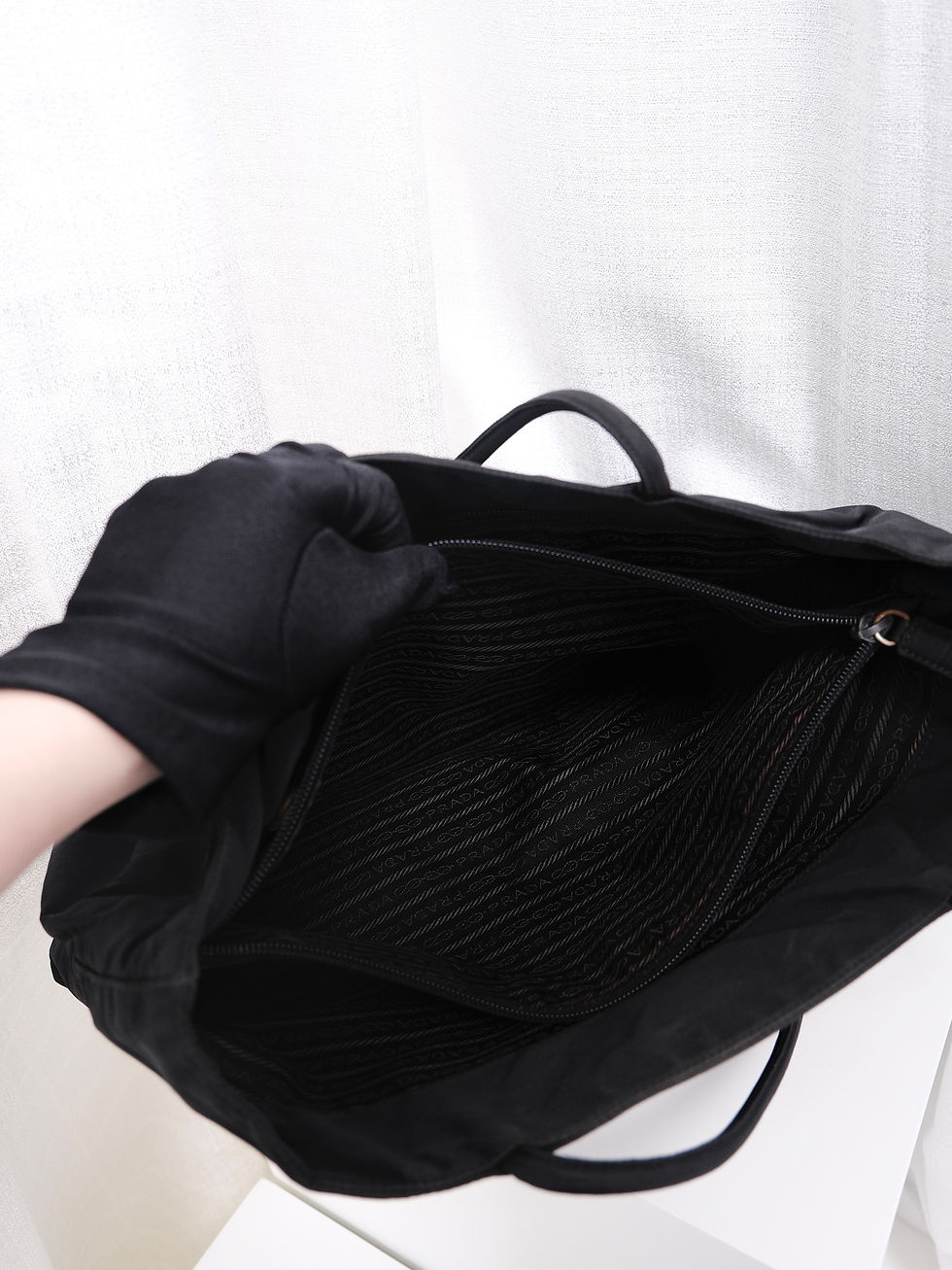 Thumbnail: Prada - Black Nylon Tote Bag with Card (Vintage)