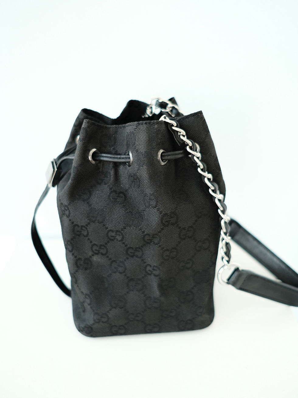 Thumbnail: Gucci - Black Monogram Canvas Bucket with Chain (Vintage from 1990s)