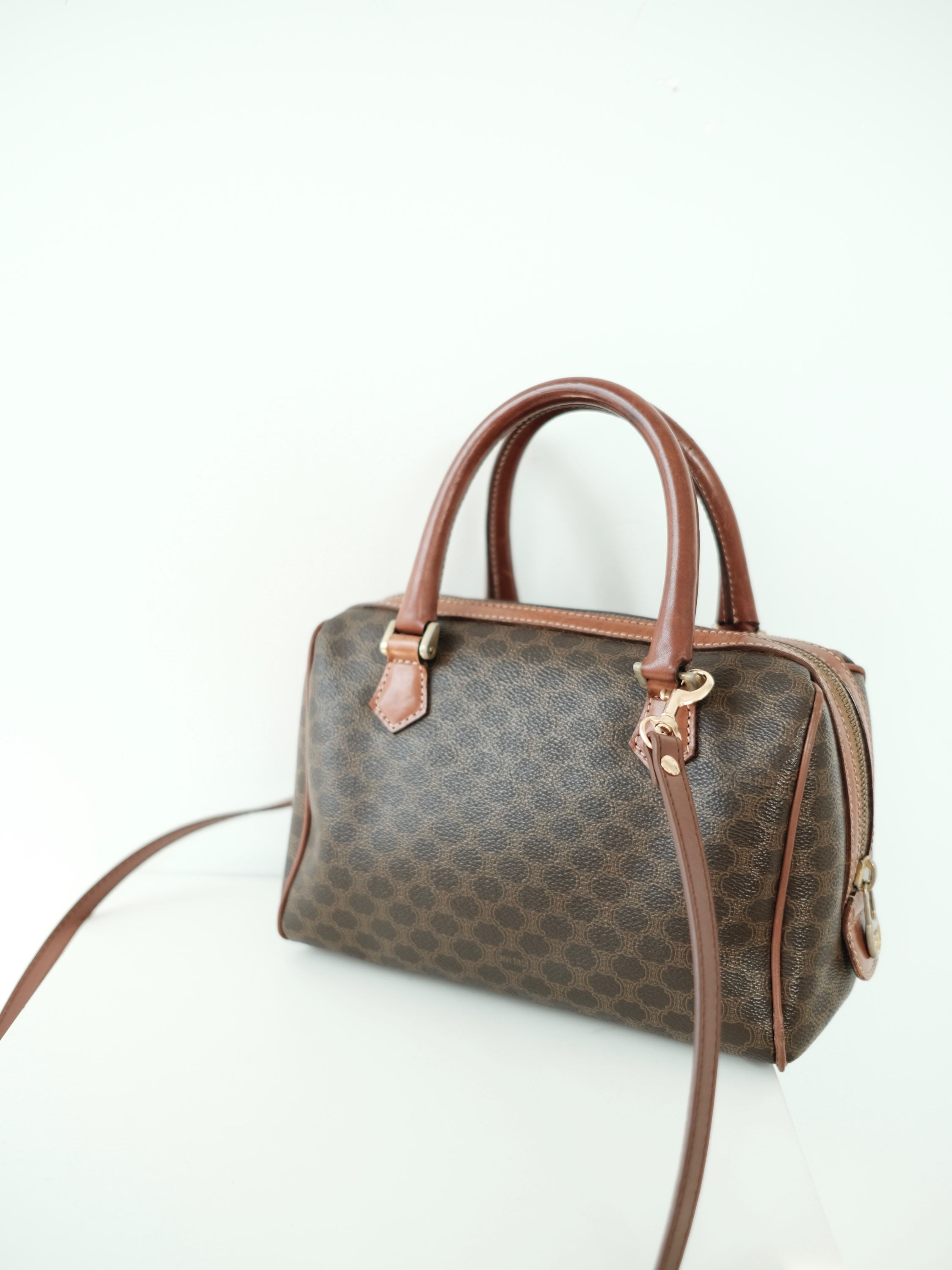 Celine - Small Brown Macadam Boston with Strap (Vintage)