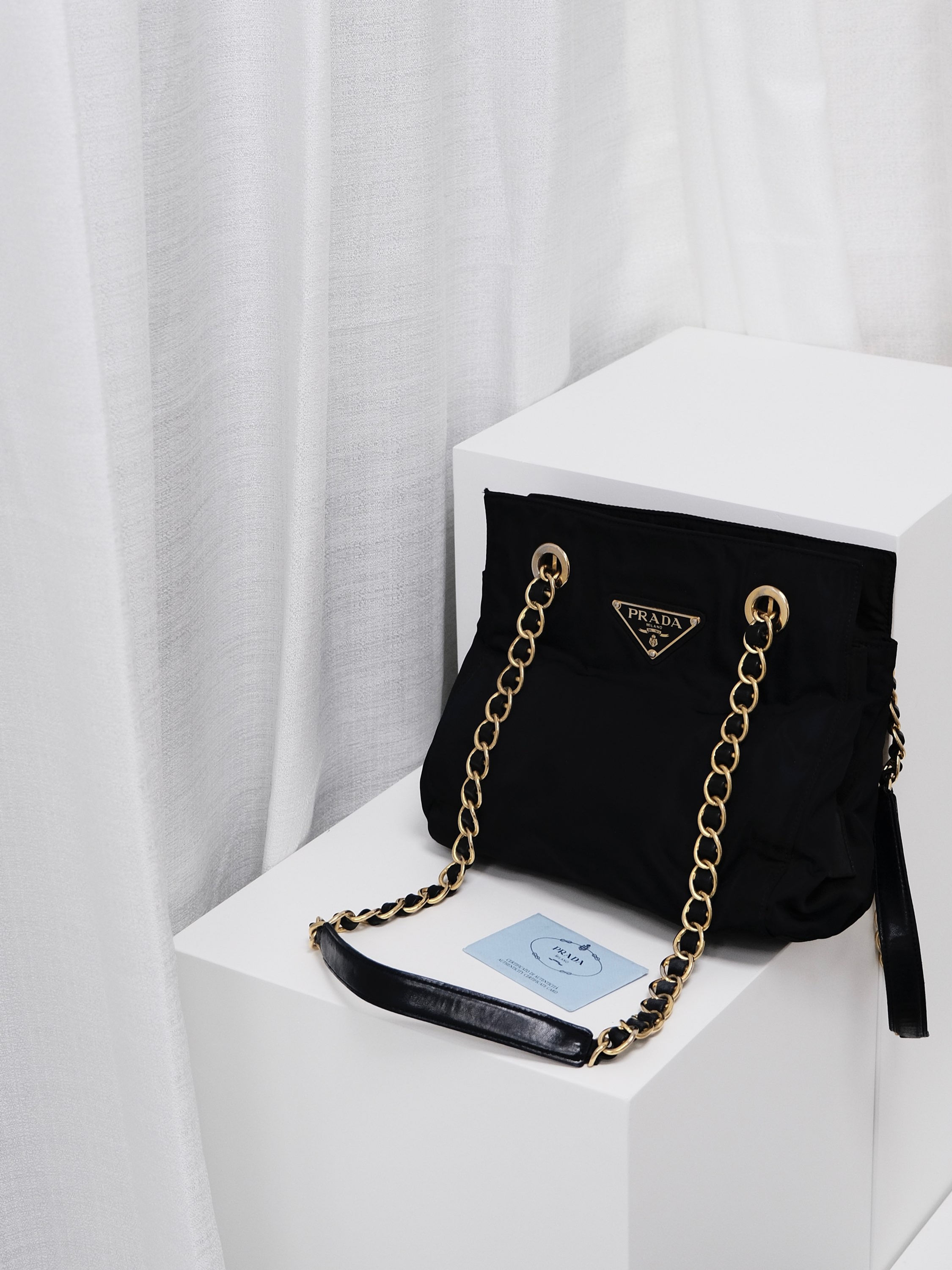 Prada - 24cm Navy Parachute Tote with Card (Vintage)