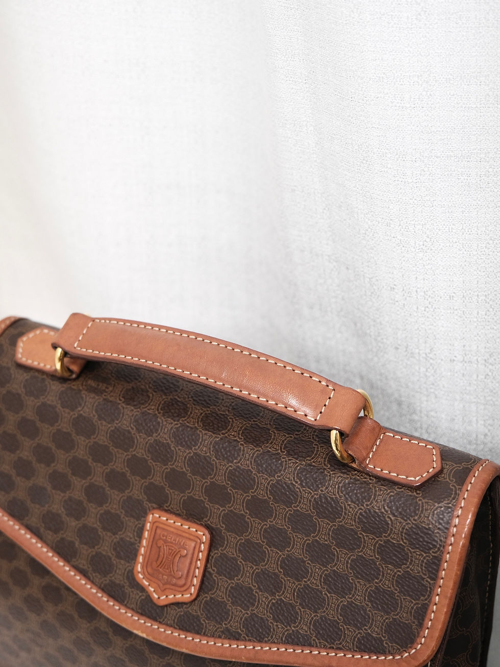 Thumbnail: Celine - Brown Macadam Small Size Kelly Bag with Two Ways Strap (Vintage)