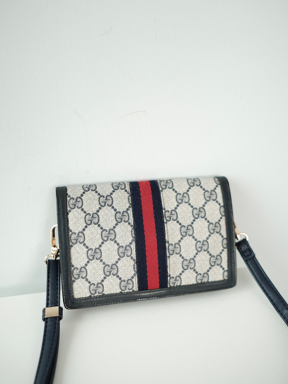 Thumbnail: Gucci - Navy Monogram 18cm Envelope WOC with Strap (Vintage)