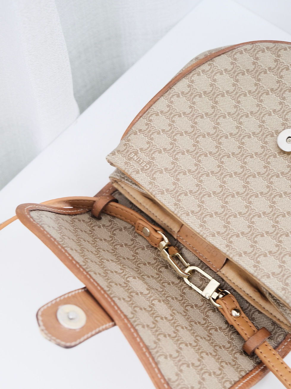 縮圖：Celine - Beige Macadam Crossbody Strap with Strap (Vintage)