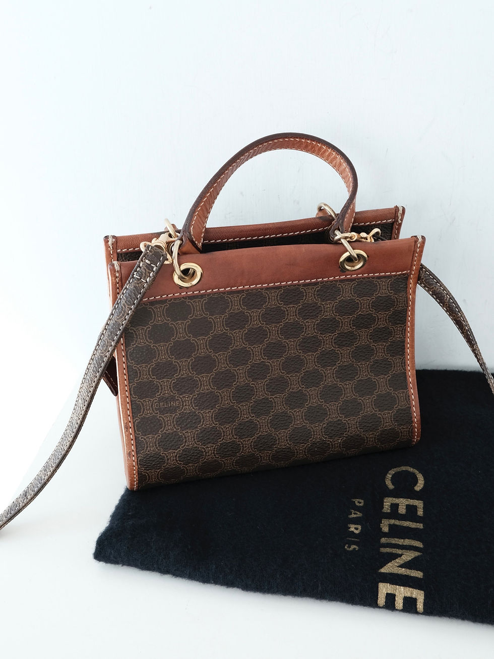 Thumbnail: Celine - Brown Macadam Mini Tote with Original Dust Bag and Strap (Vintage)