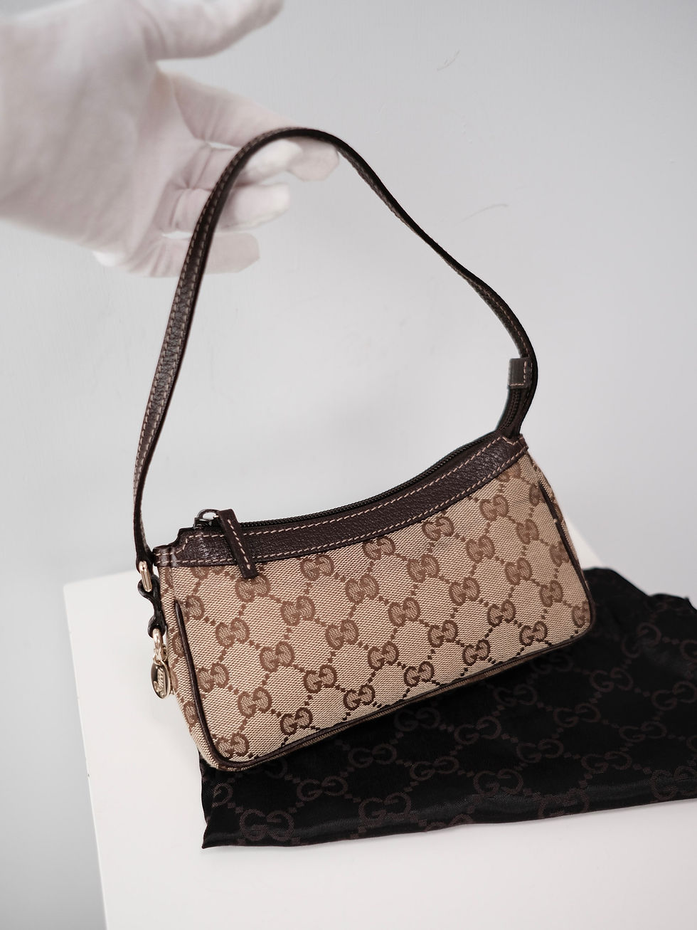 Thumbnail: Gucci - Brown Monogram Pochette with Dust Bag and Signature Buckle (Vintage)