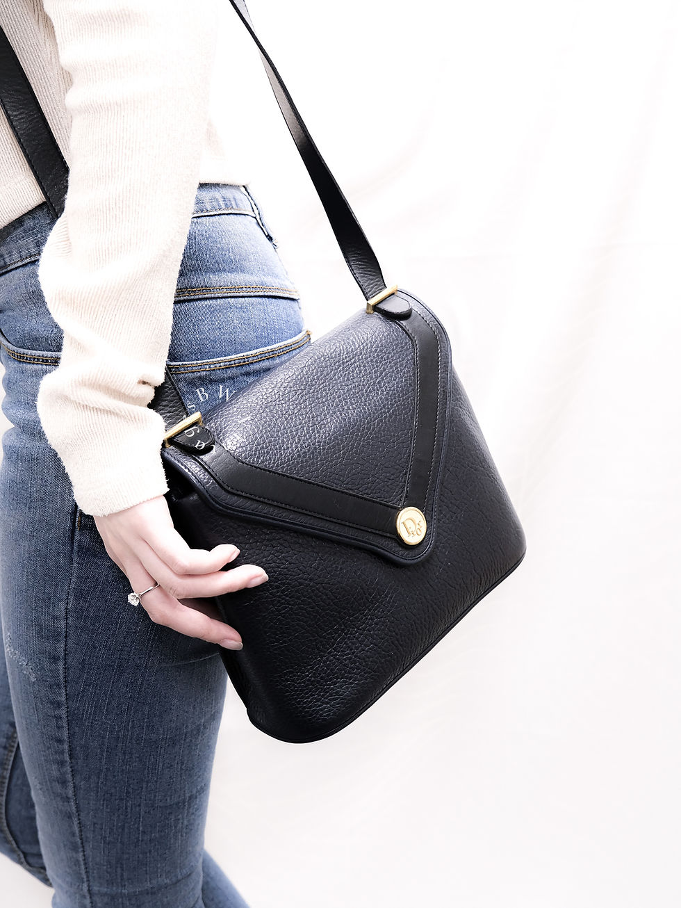 縮圖：Dior - Navy Gold Coin Crossbody Bag with Dust Bag (Pre-Owned)
