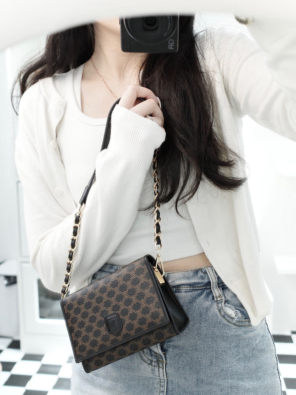 縮圖：Celine - Black Macadam Pouch with Chain (Vintage)