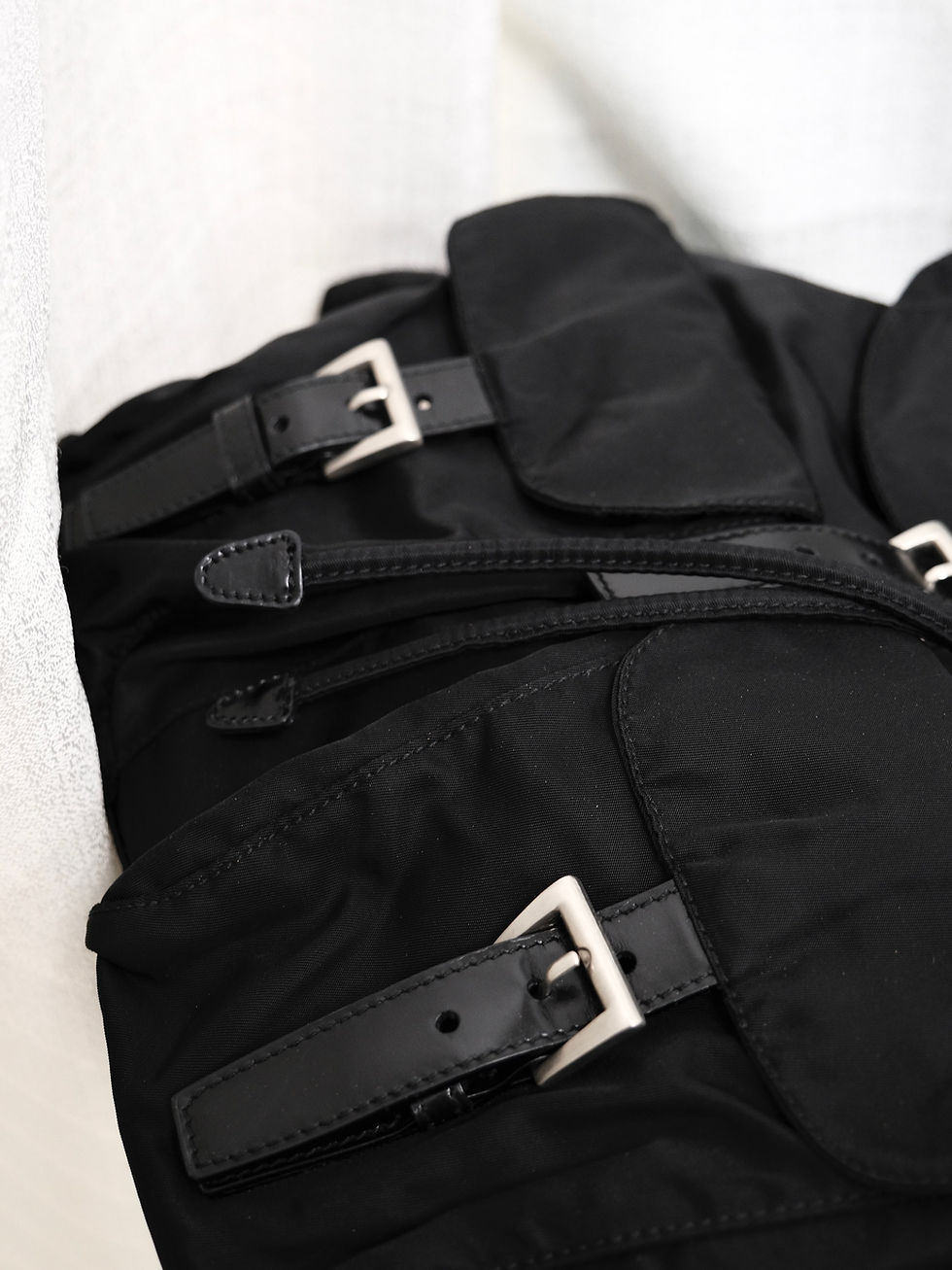 Thumbnail: Prada - Silver and Black Nylon 35cm Backpack (Vintage)