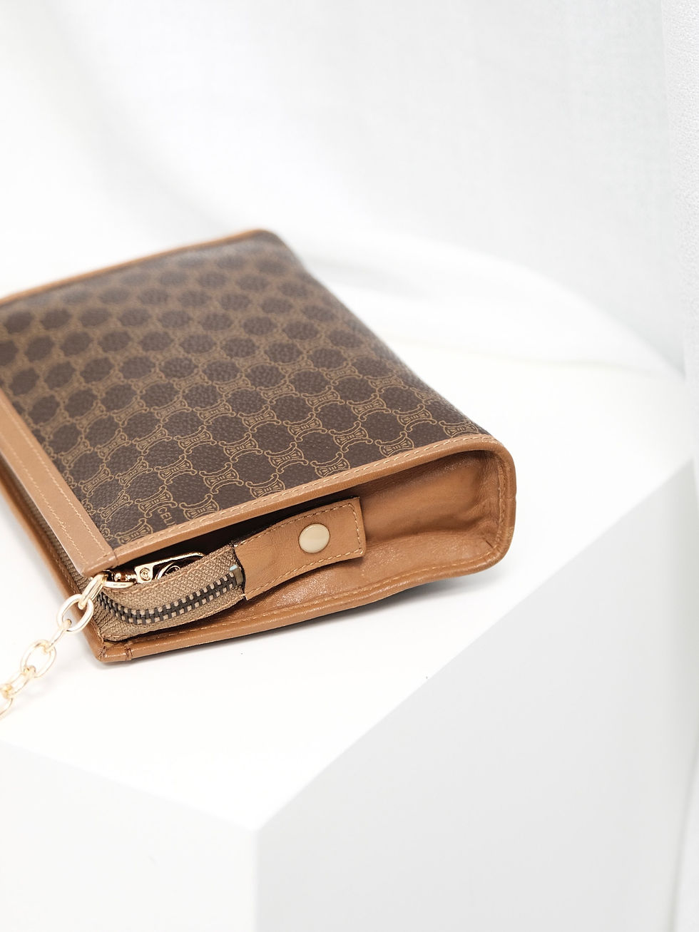 Thumbnail: Celine - Brown Macadam Pouch with Strap (Vintage)
