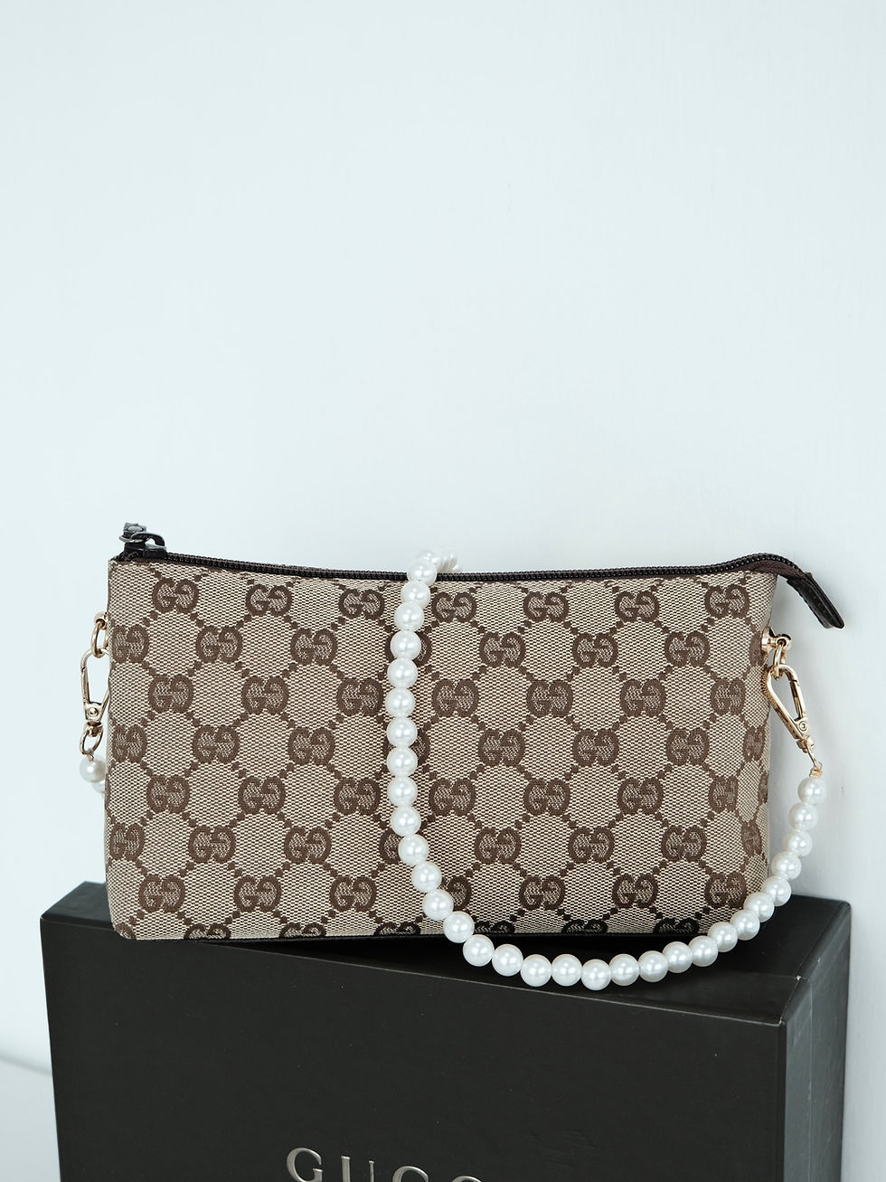 Thumbnail: Gucci - Brown GG Monogram Pouch with Chain and Original Box (Vintage from 1990s)