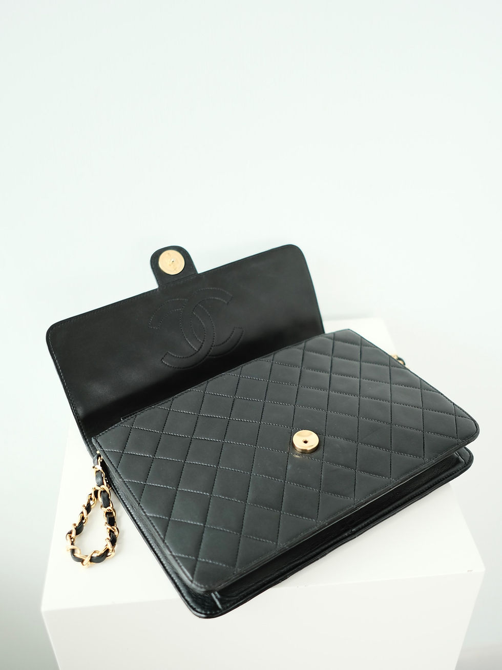 Thumbnail: Chanel - Lamb Skin Stitch Half Flap Envelope Sling Bag (Vintage from 1994-6)