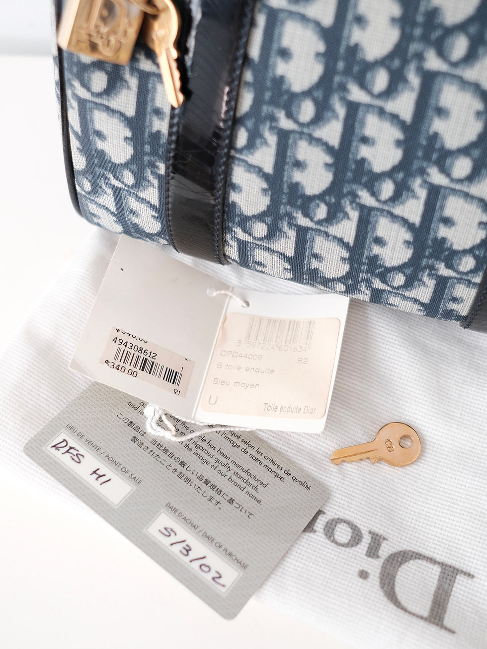 Thumbnail: Dior - Blue and Gold Oblique 20cm Boston with Full Set (Vintage from 2002)