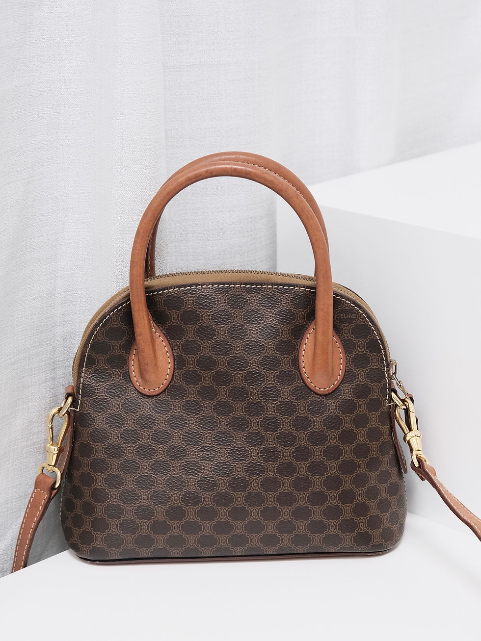 縮圖：Celine - Brown Macadam Mini Alma Bag with Original Strap (Vintage)