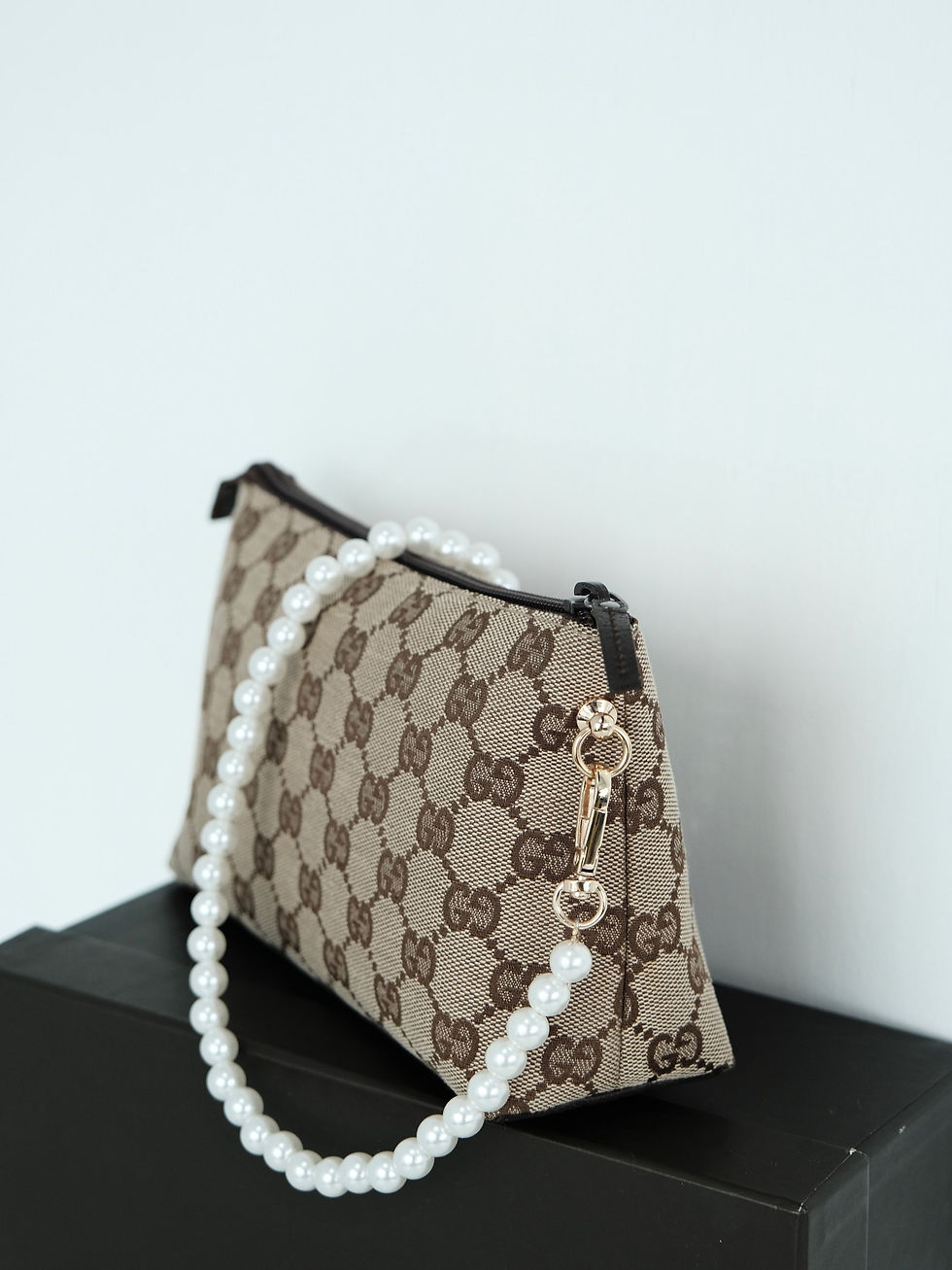 Thumbnail: Gucci - Brown GG Monogram Pouch with Chain and Original Box (Vintage from 1990s)