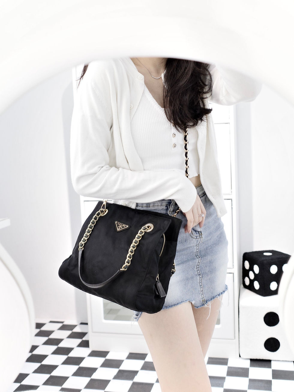 縮圖：Prada - 24cm Black Nylon Tote with Cards (Vintage) 