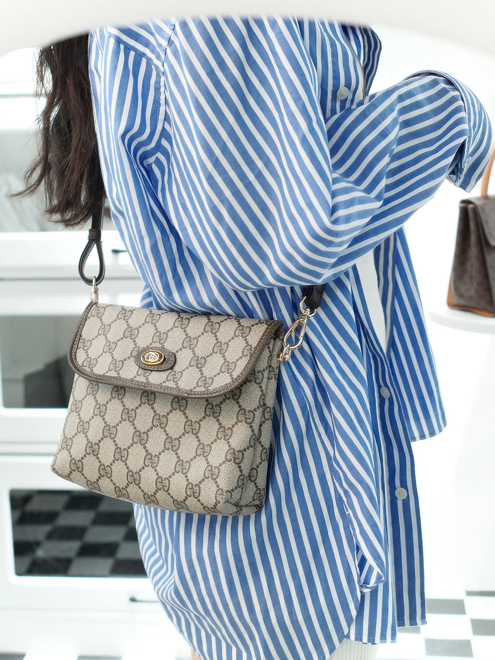 Thumbnail: Gucci - Brown Monogram Pouch with Full Set and Strap (Vintage from 1970s)
