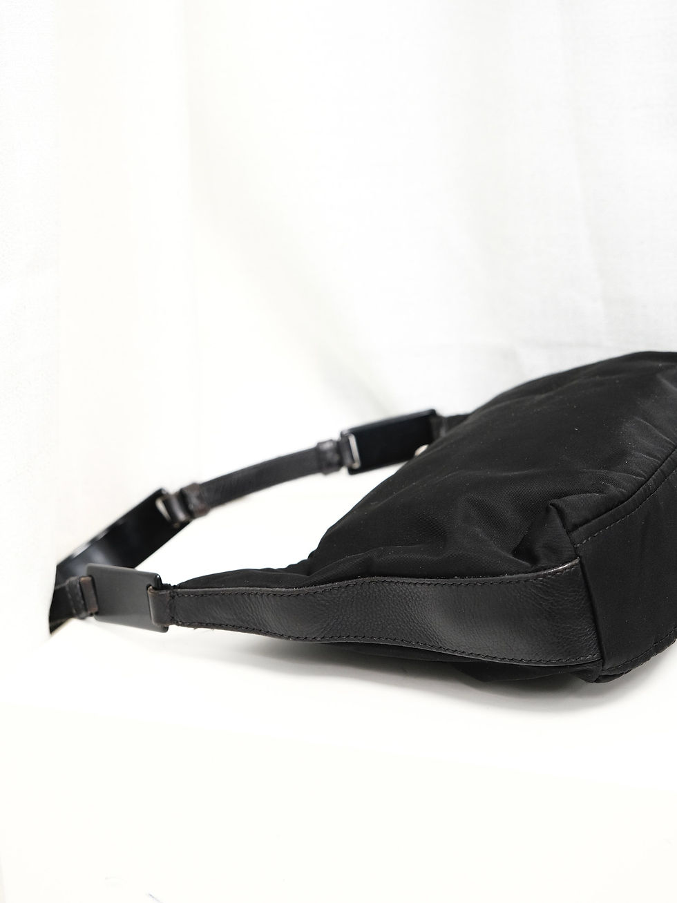 Thumbnail: Prada - Black Nylon Hobo Bag with Original Acrylic Strap (Vintage)