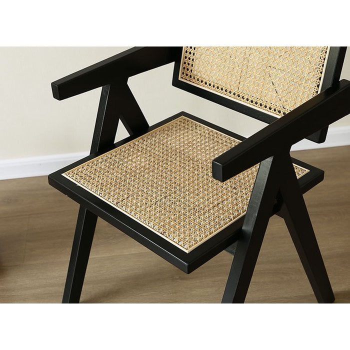 Thumbnail: Stoel Japandi style hout + rotan, hoge kwaliteit