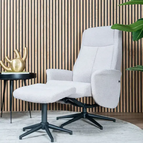 Thumbnail: Relaxfauteuil Bindy + Hocker – Bouclé – Naturel