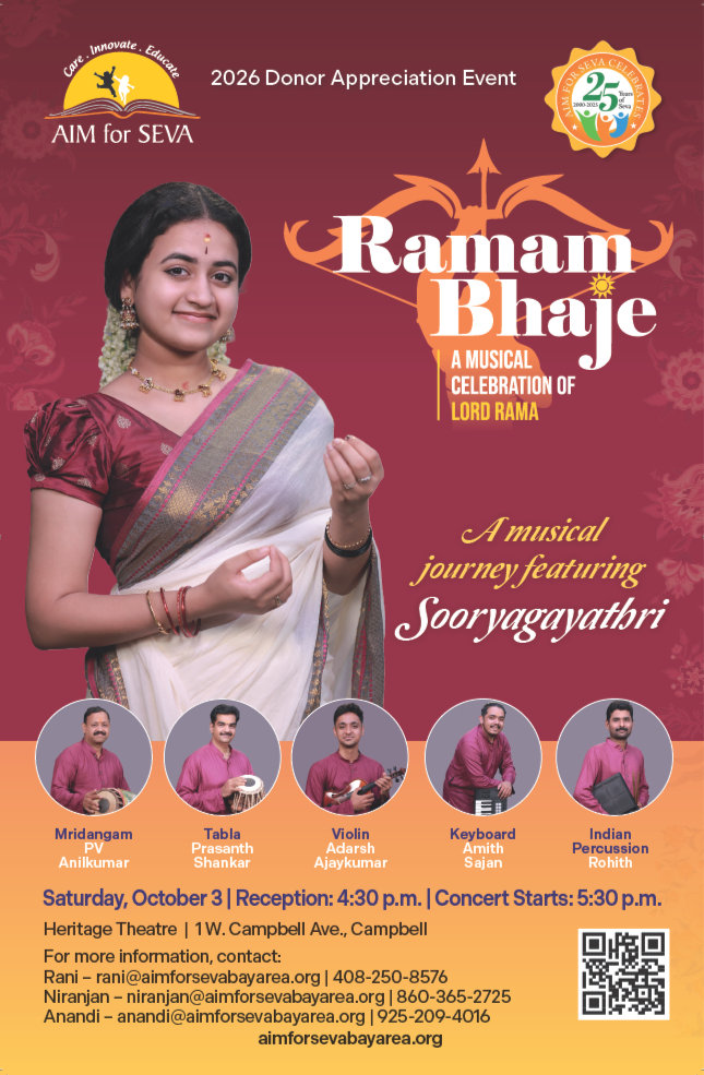 AIM for Seva presents Raman Bhaje: A Musical Celebration of Lord Rama featuring Soorya Gayathri at Heritage Theatre