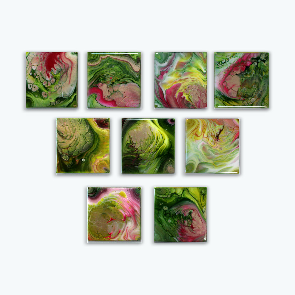 Thumbnail: Green Orchid, Fluid Art Resin Ceramic Coasters, Set of 9