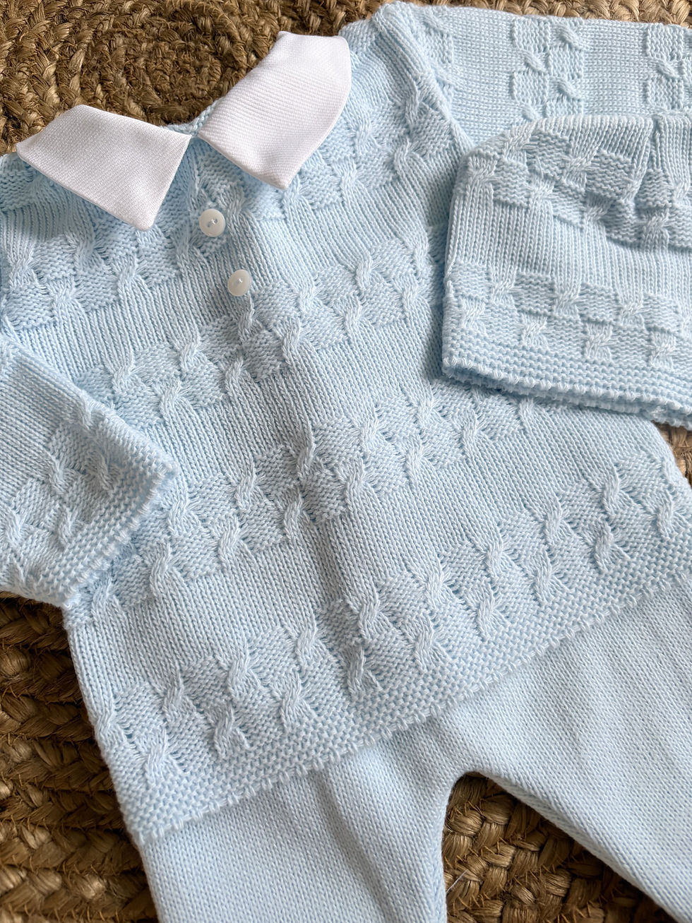 Miniatura: Boys button Spanish Knitted Baby Set with Hat - Blue
