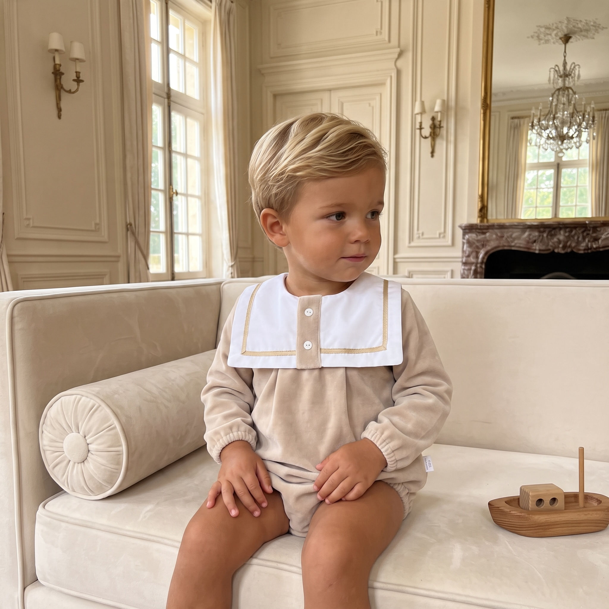 Boys Caramel Bib Velour Romper 