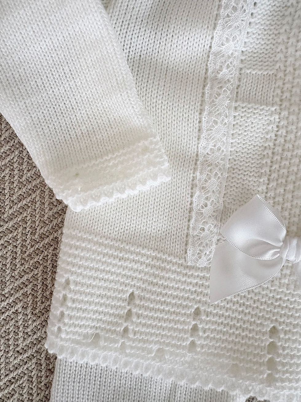 الصورة المصغرة: Baby Bow and Lace  knit 3 piece Set - White 