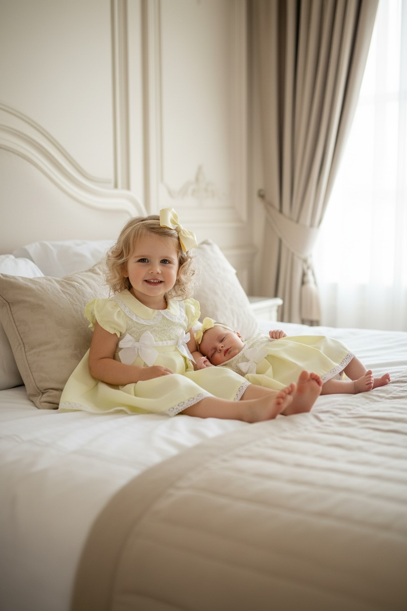 Miniaturbild: Girls Lace and Bow Lemon Collared Dress