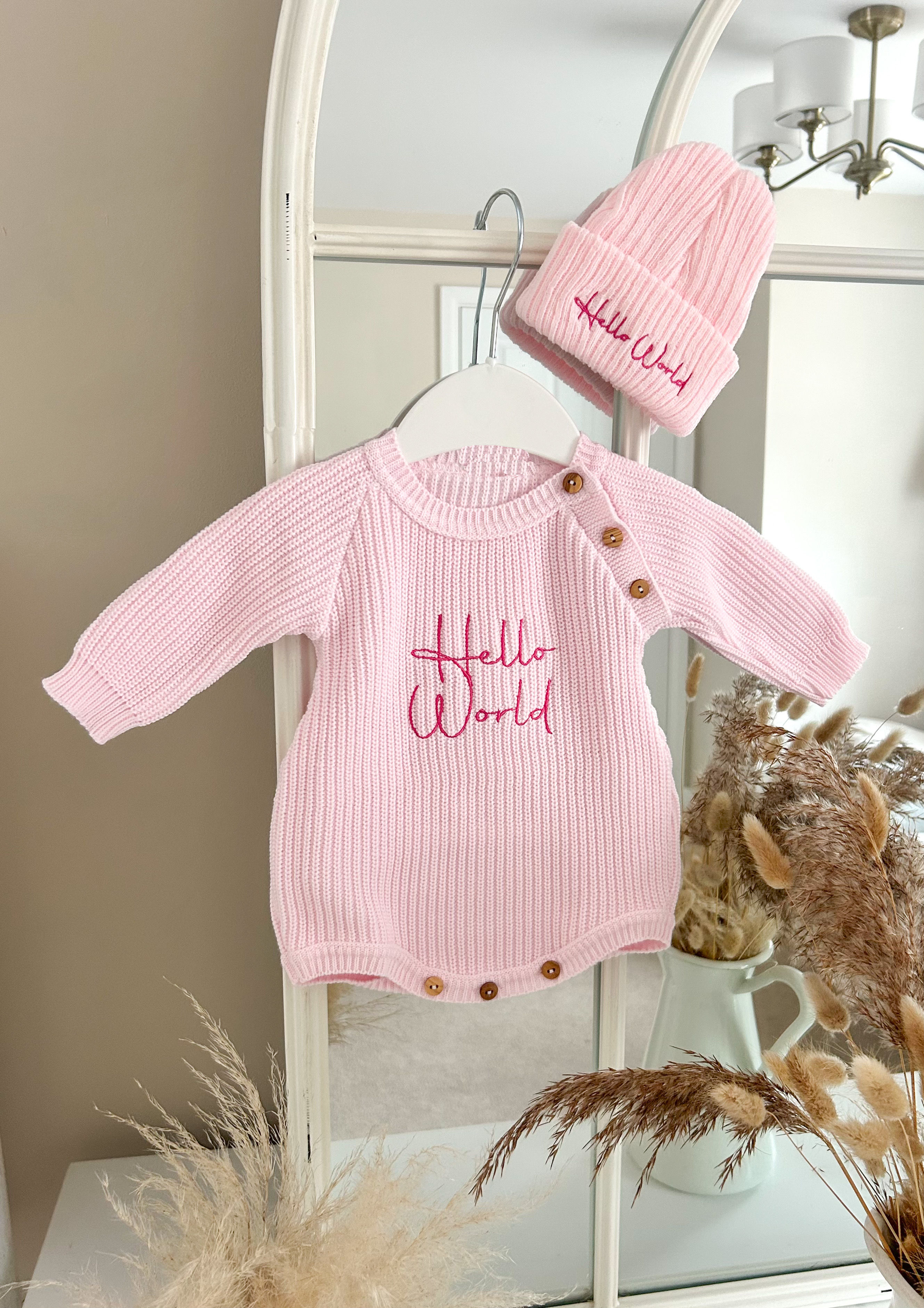 Hello World Romper and Hat - Pink