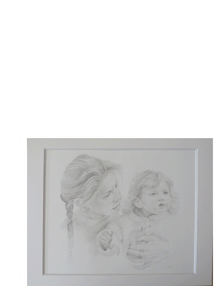 Bleistiftzeichnung Mutter mit ihrem Engel 50x40cm