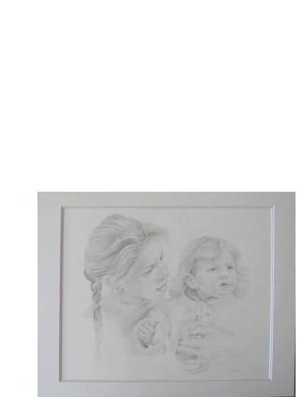 Pencildrawing Mother with her angle 50x40cm