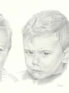 Dessin au crayon de deux frères par Sonja Van Waeyenbergh