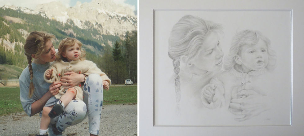 BleistiftZeignung Mutter und Kind durch Sonja Van Waeyenbergh