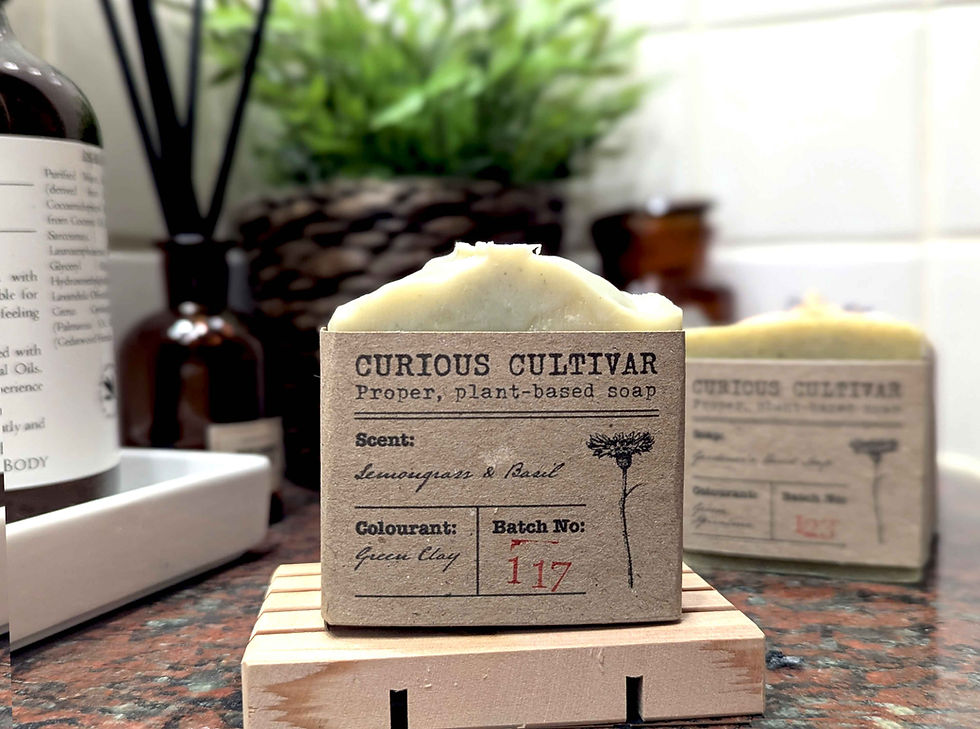 Image of lemongrass & basil handmade soap in wrapper