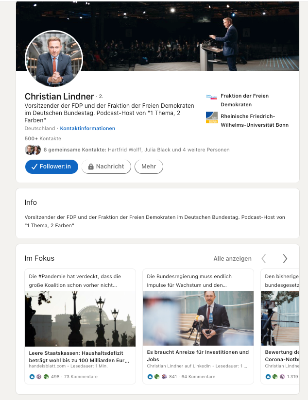 LinkedIn Profil Christian Lindner