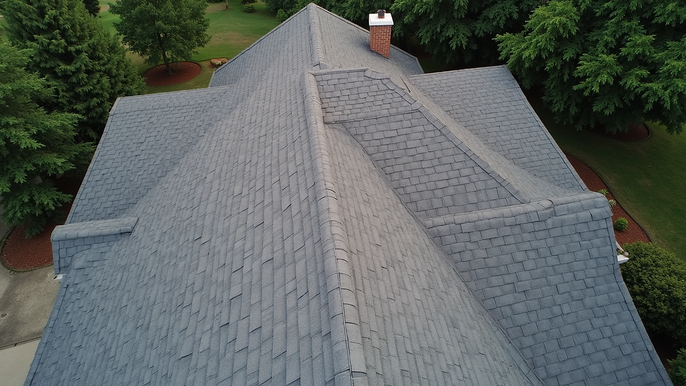 High angle view of a completed residential roof with new shingles in Marietta
