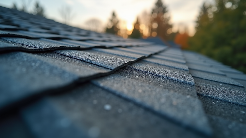 Eye-level view of a residential roof with new asphalt shingles