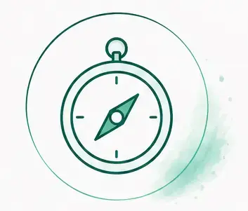 Grünes Kompass-Symbol zur Orientierung im Coaching-Modul