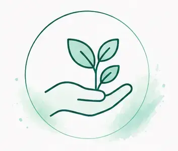 Hand hält wachsende Pflanze in einem Kreis