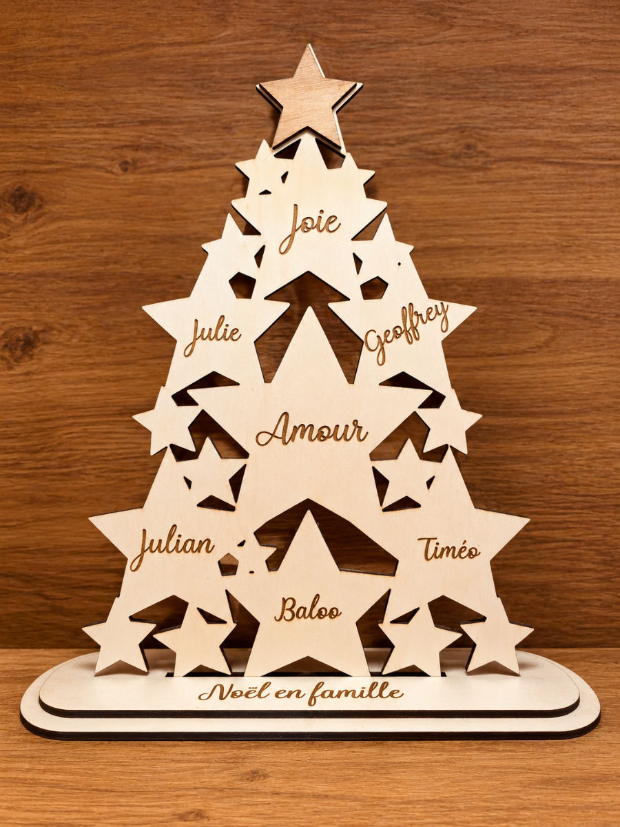 Miniature : Décoration de Noël familiale en bois avec prénoms personnalisés