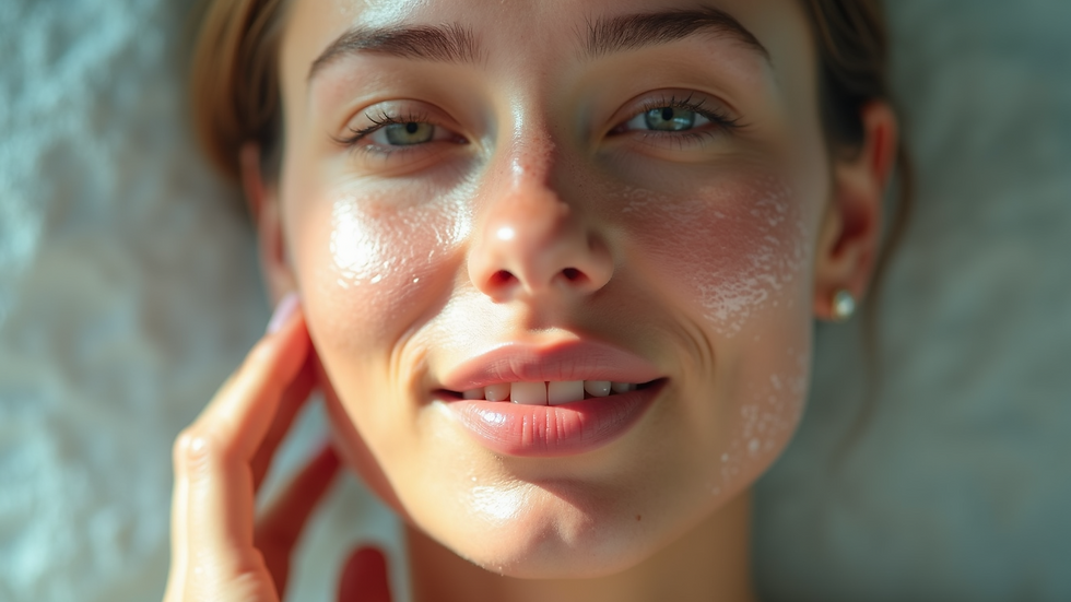 Close-up view of a glowing face after peel treatment