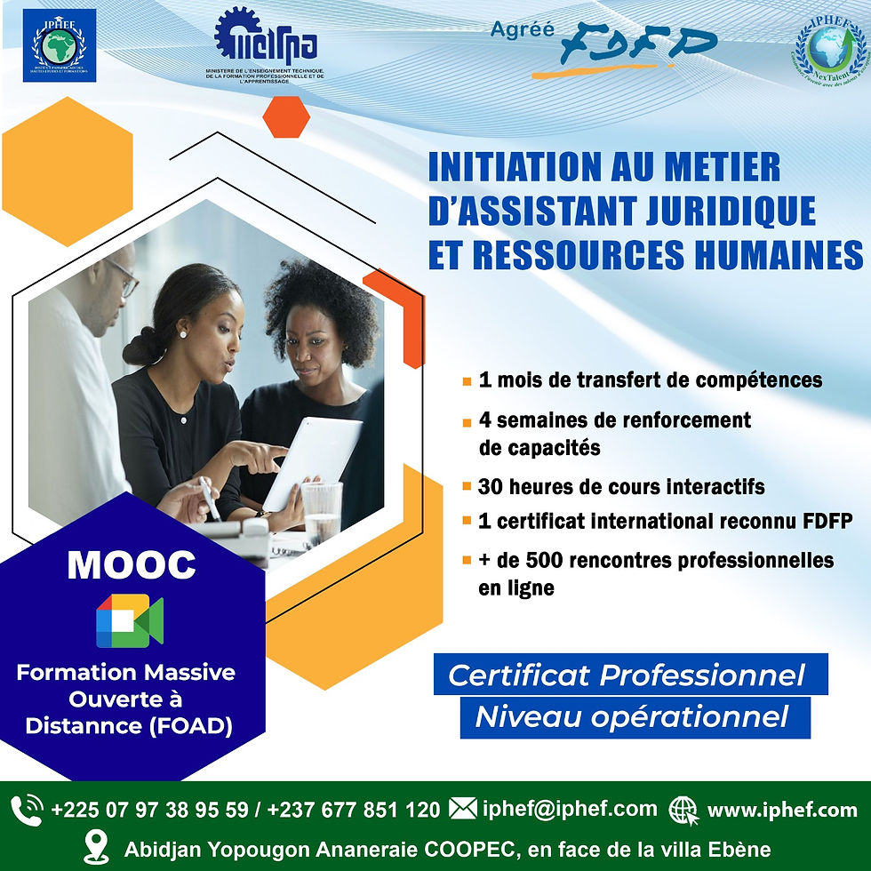 Formation d’initiation au métier d’Assistant juridique et Ressources Humaines