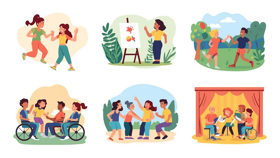 People with disabilities working together in recreational therapy activities