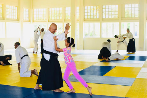 Shihan Tomohiro Mori demonstrating a technique with Sensei Indika Maligaspe