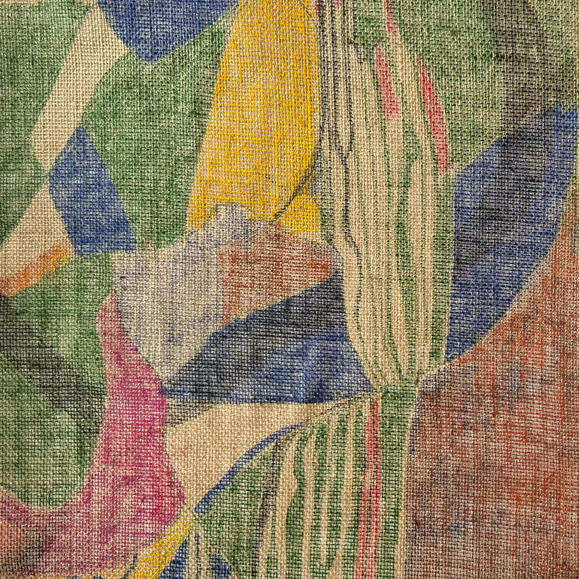 The Foot stick - ink and oil pastel on burlap, by Fiona Stewart